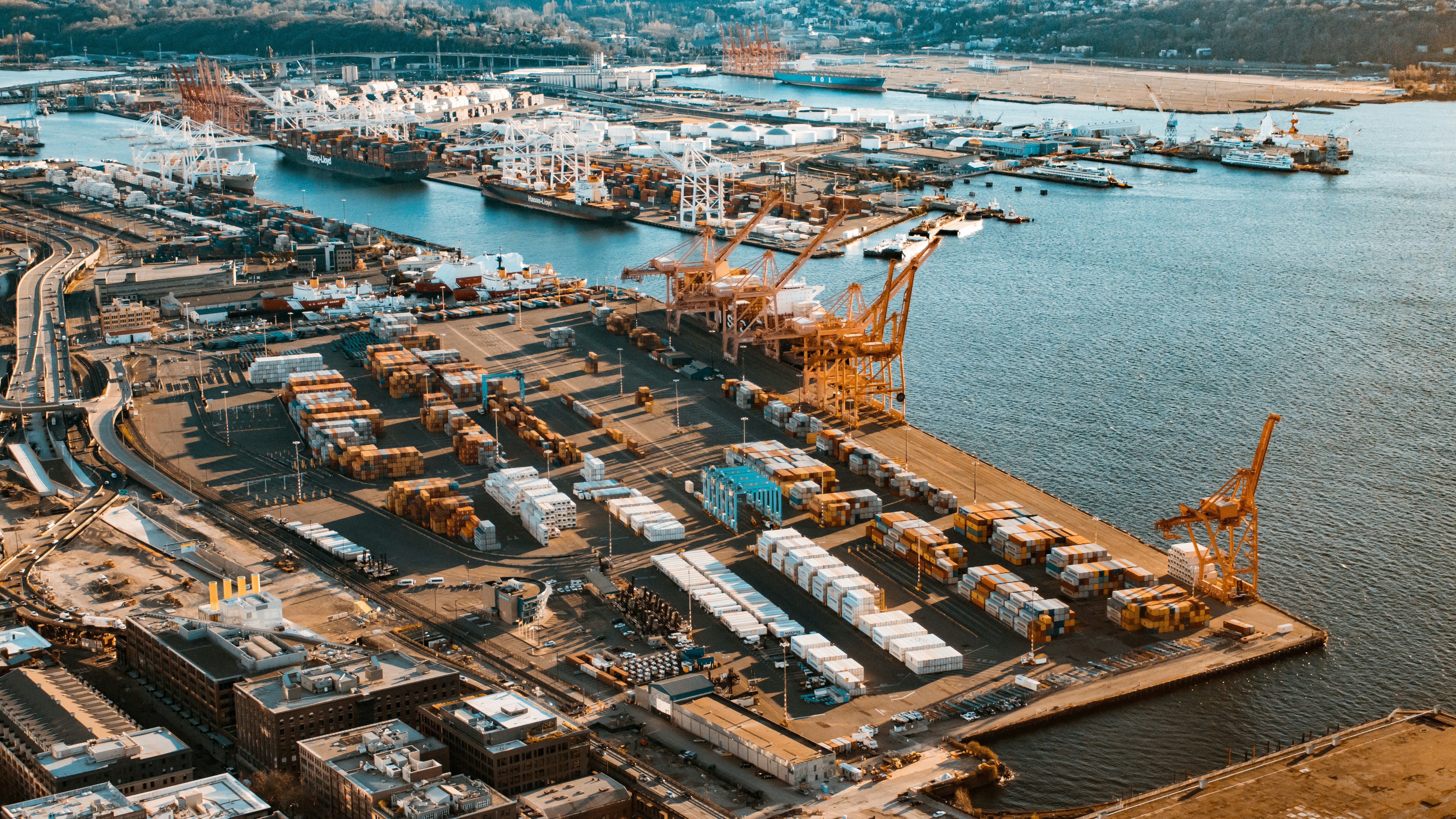 Cargo ship at container port