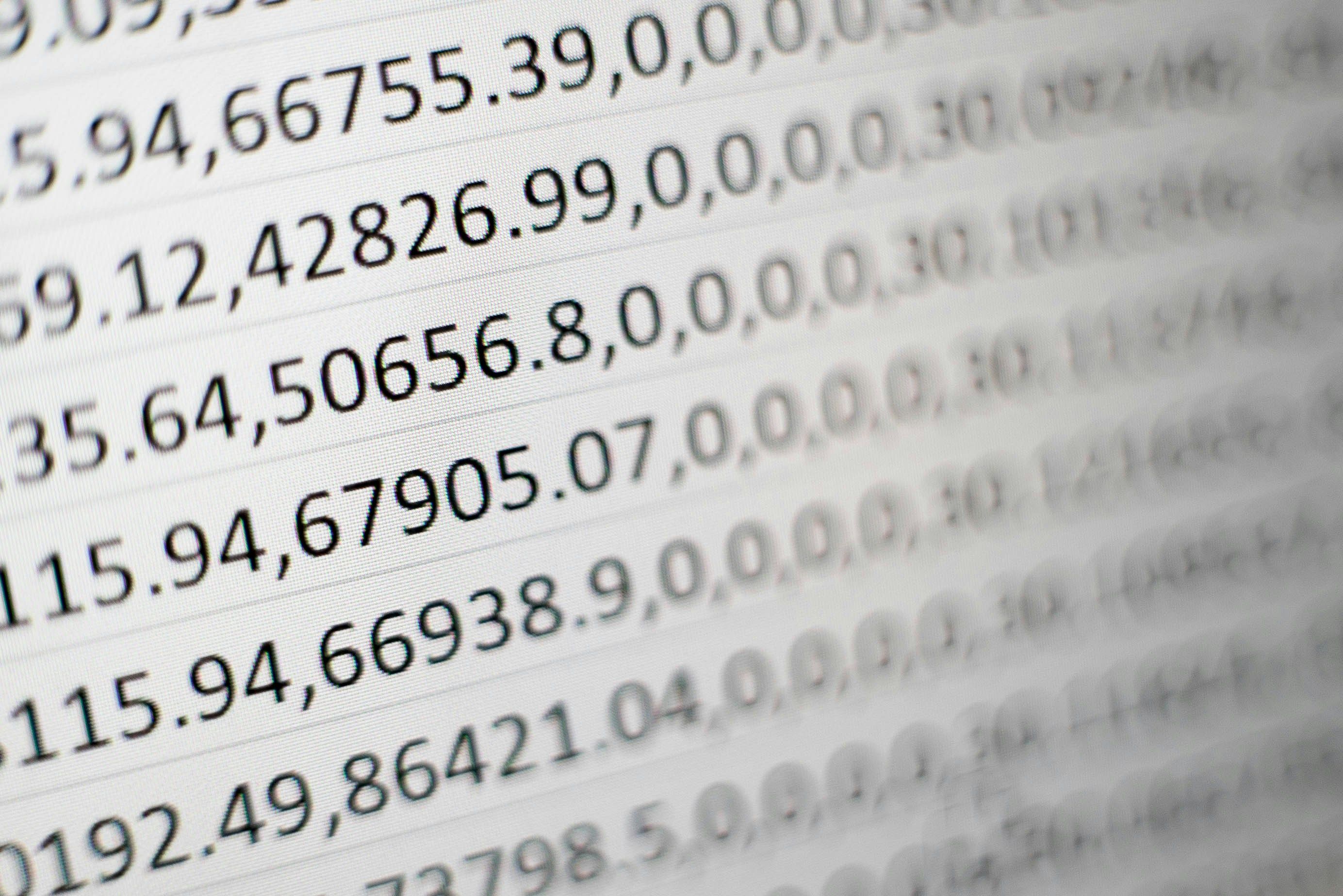 CSV data file with rows of entries