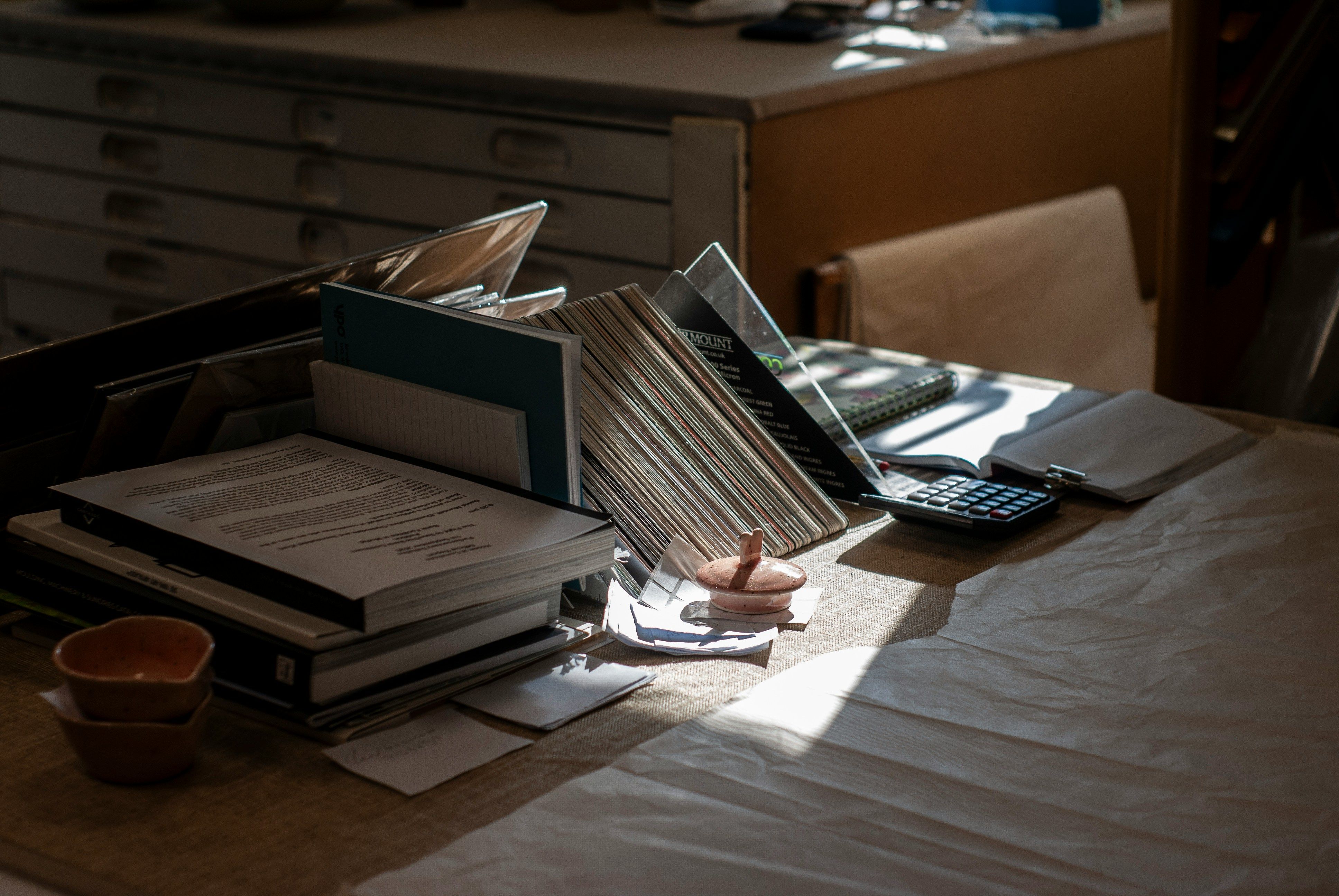 Updating account paperwork on desk